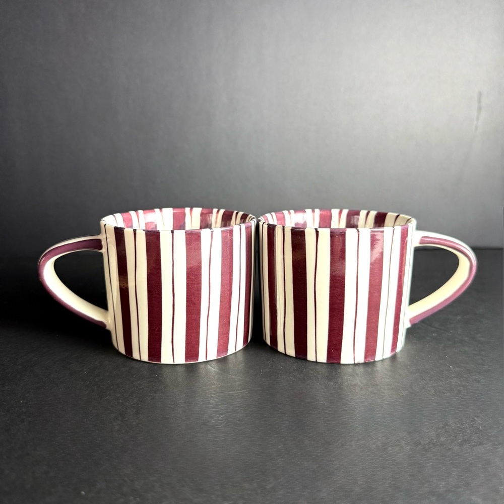 Noon & Moon Set Of 2 Ceramic Mugs - Cherry Lacquer -Coffee tea Brunch Lunch